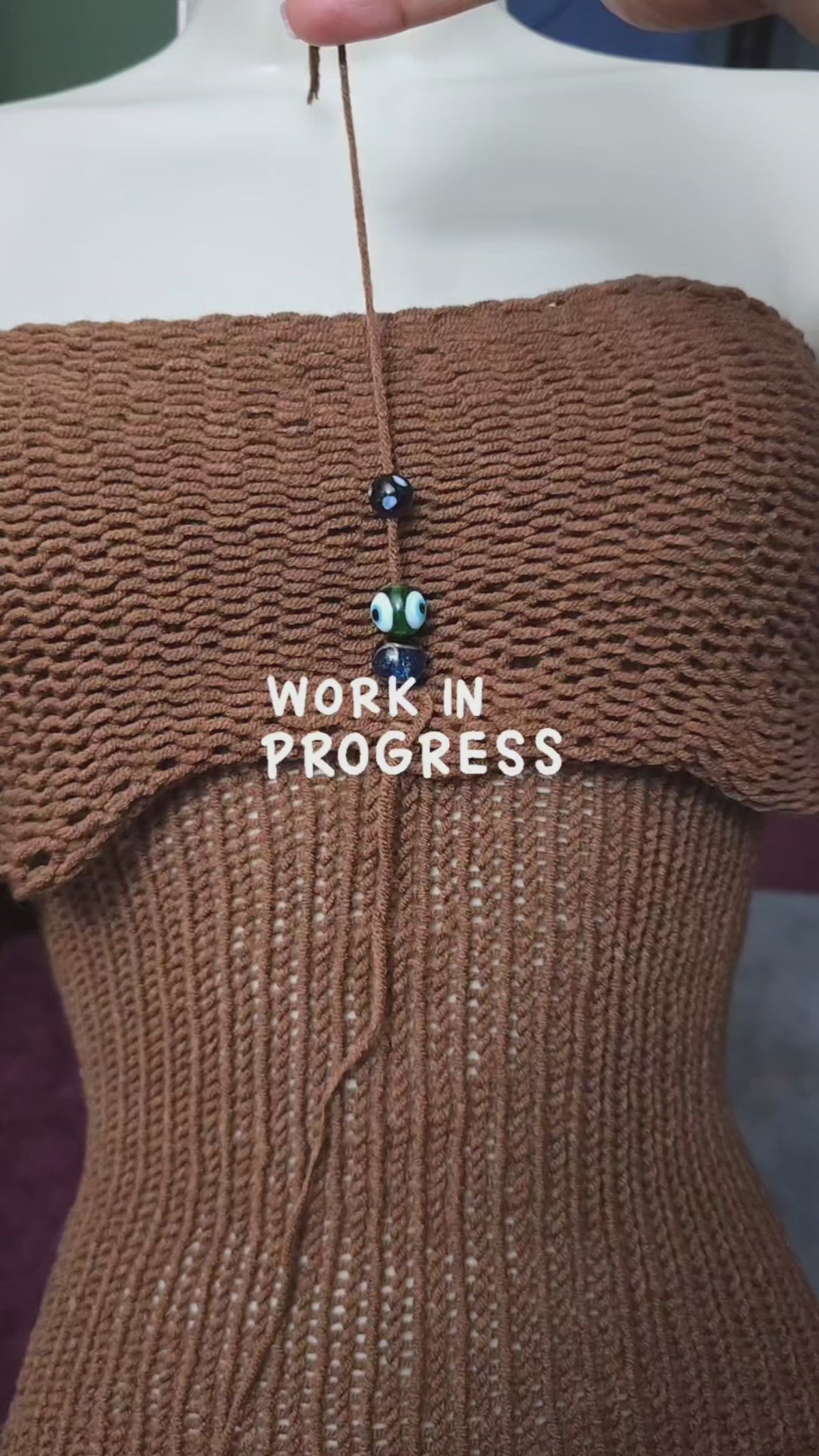 Knit tube top with beaded  crochet necklace
