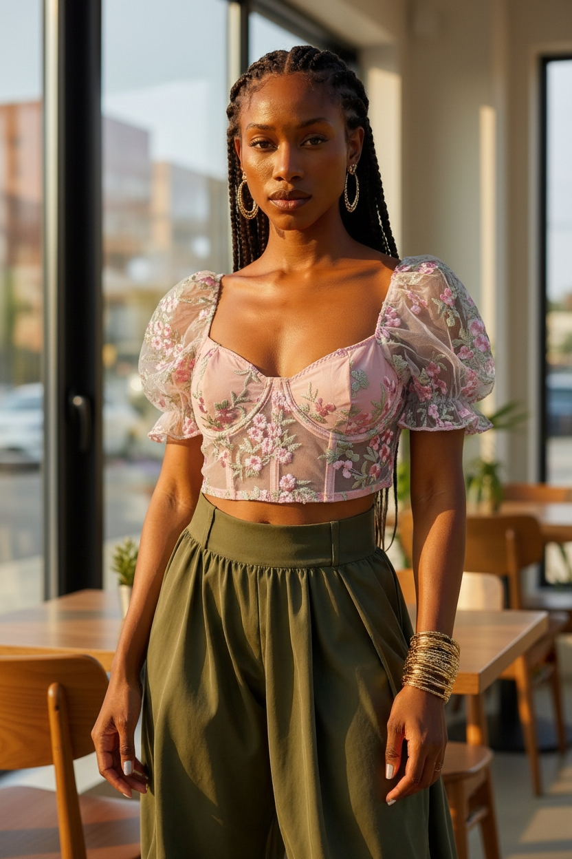 Floral embroidery Corset Top