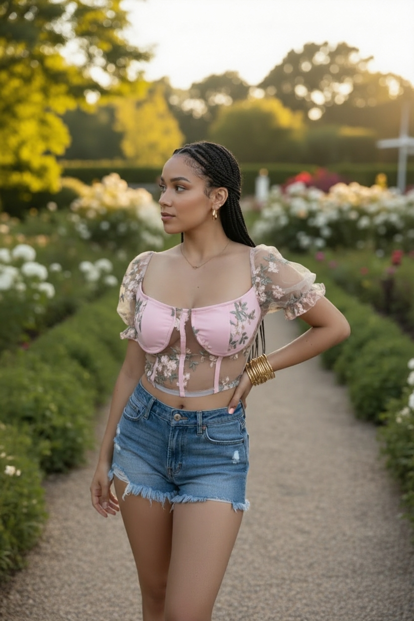 Floral embroidery Corset Top