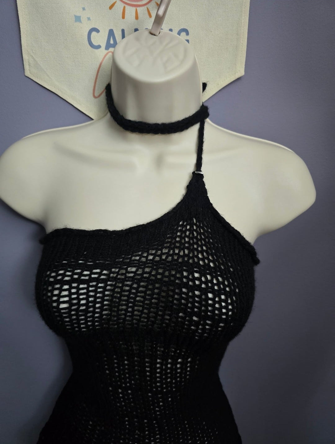 Lacy One-Shoulder Knit Halter Top