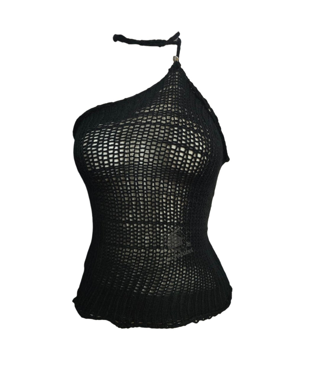 Lacy One-Shoulder Knit Halter Top